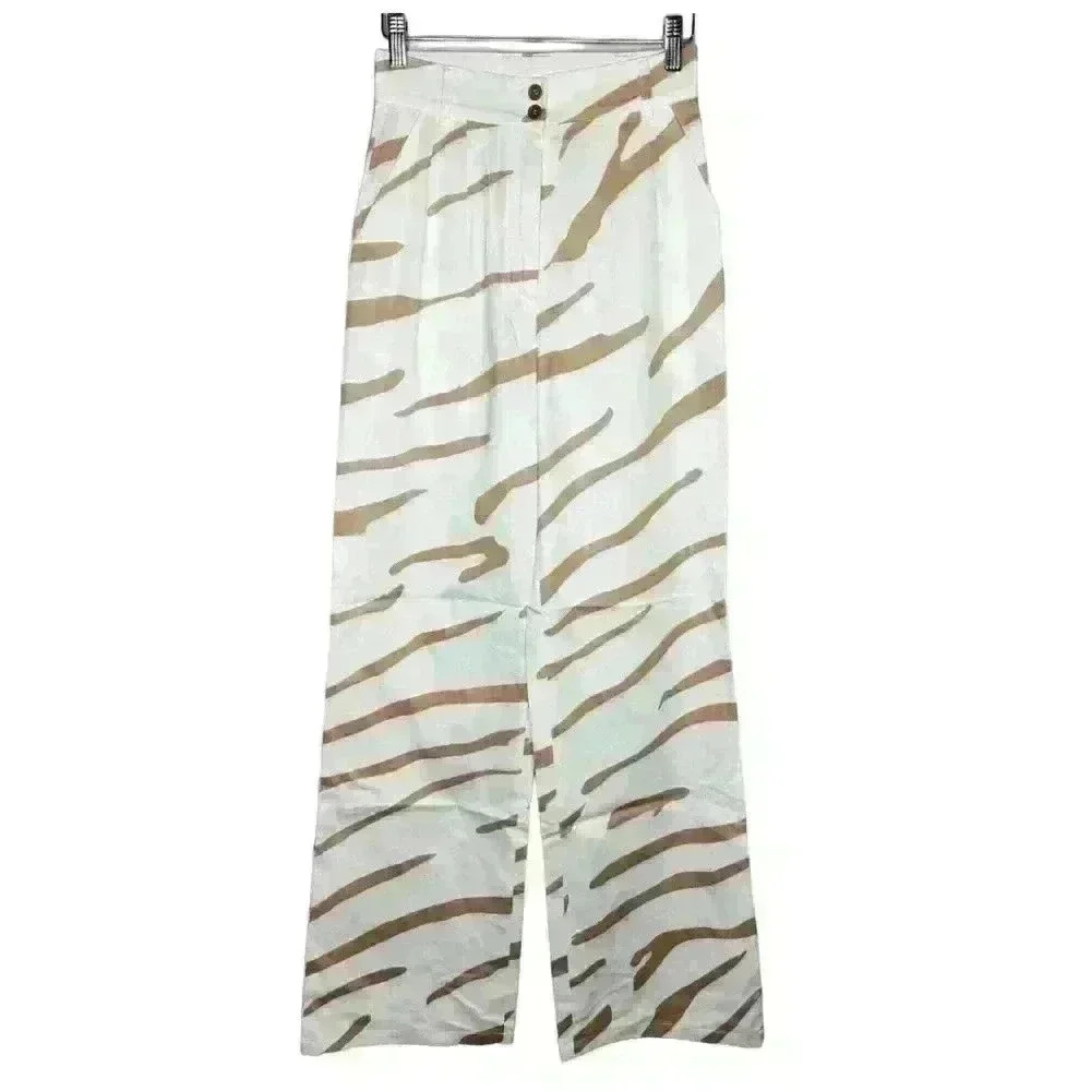 Raquette women's brown zebra print pants wide leg tailored pants size small